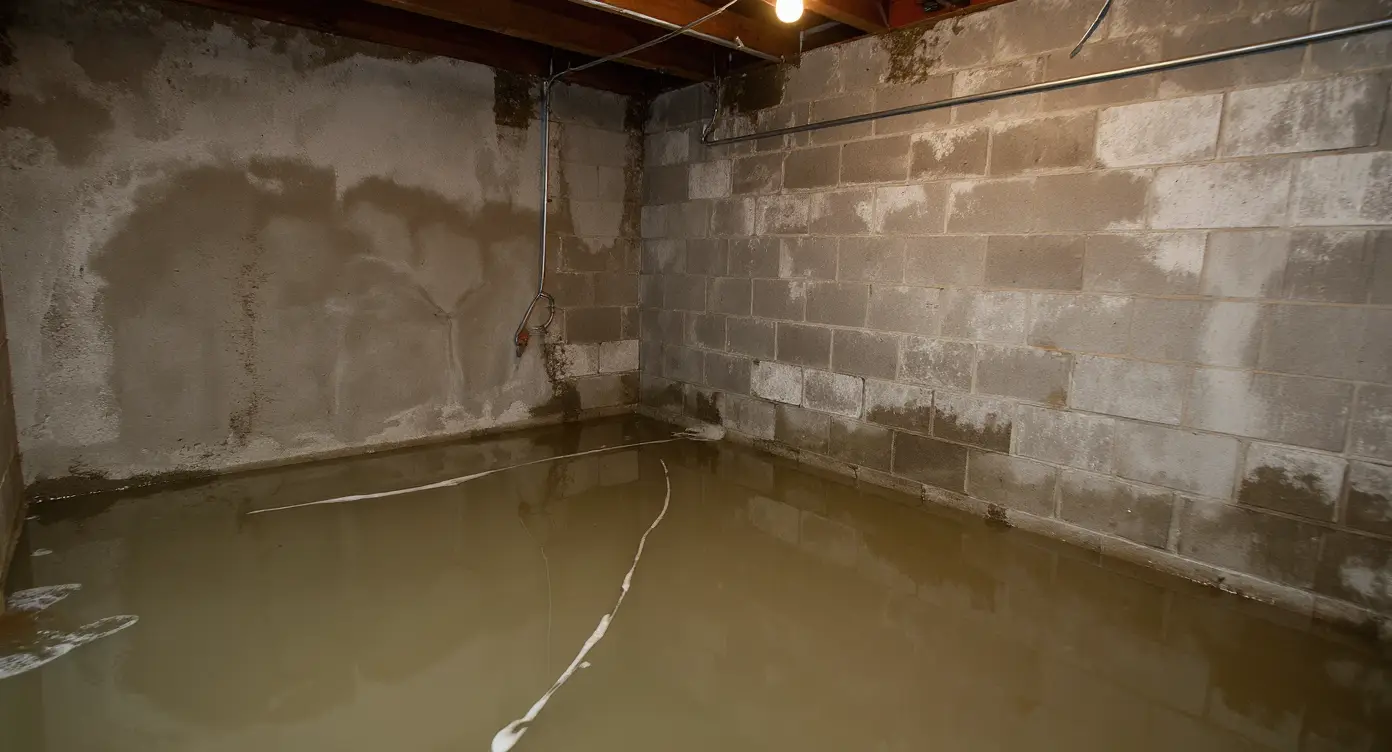 Water seeping at the cove joint where basement wall meets floor — the most common water entry point in Midwest basements