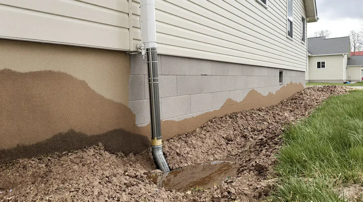 Saturated clay soil pushing water against a residential foundation — the mechanism behind lateral earth pressure in Midwest basements