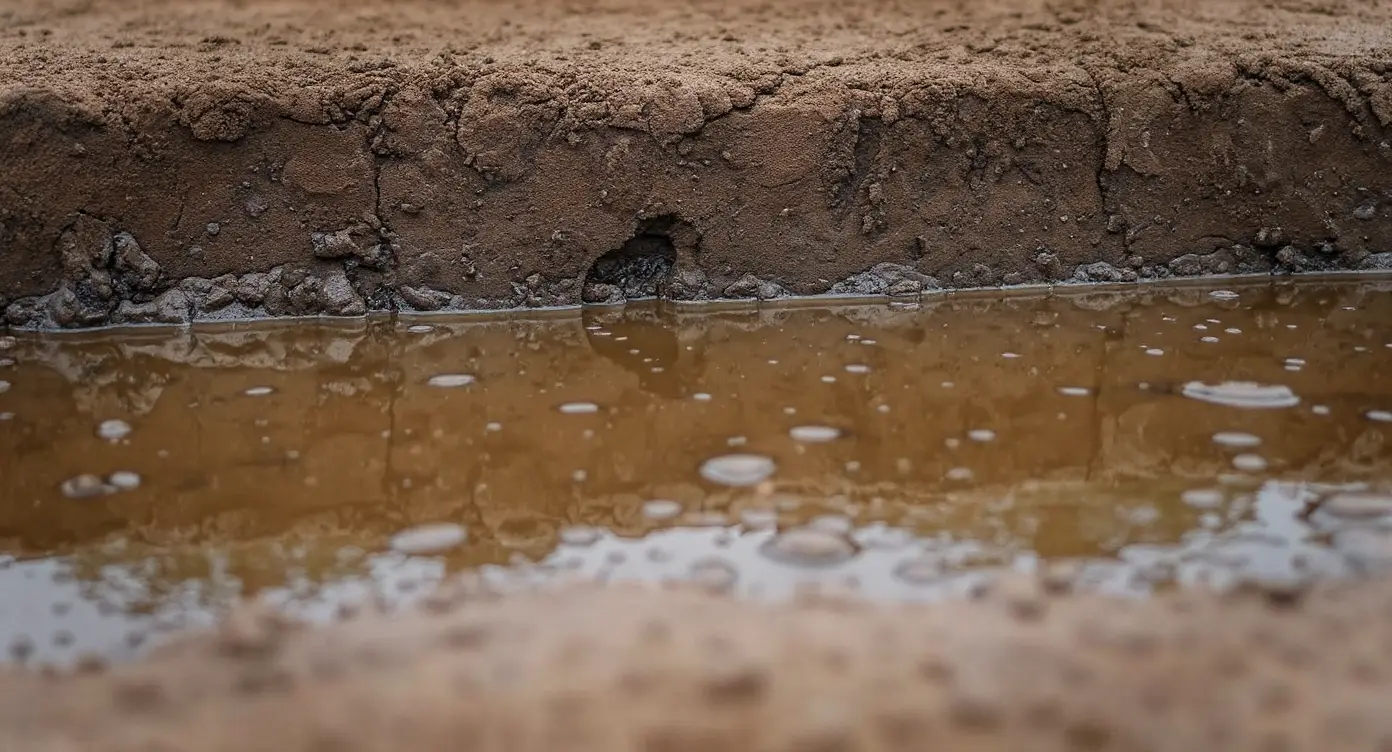 Dense saturated Kansas City clay soil with water pooling on the impermeable surface